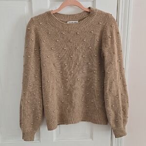 Rachel Zoe Brown 100% Cashmere Polka Dot Textured Crew Neck Sweater